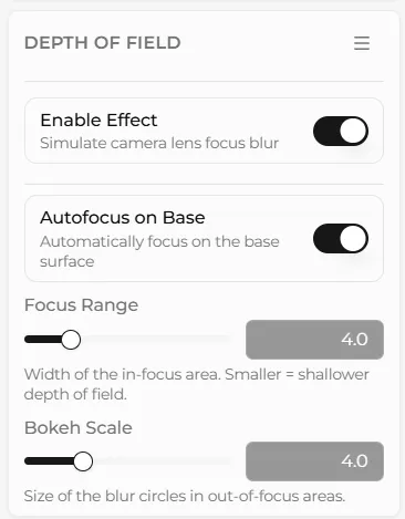 The Basemancer depth of field panel