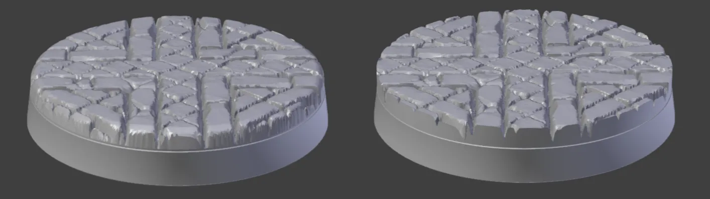 A comparison between two bases with edge blending enabled and disabled.
