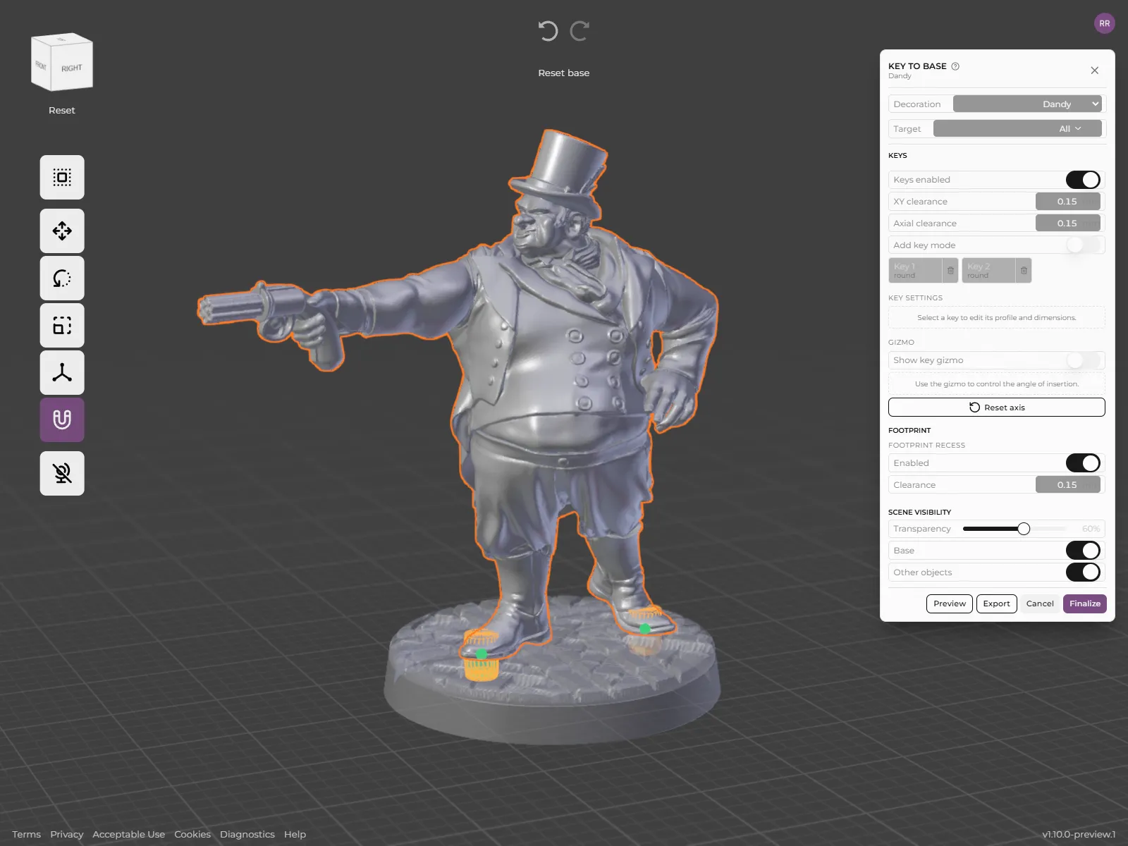 The Basemancer keying screen