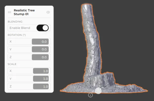 A tree decoration with its info panel
